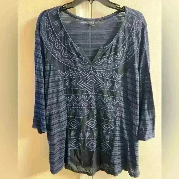 Lucky brand blouse pop over 3/4 sleeves‎ boho 2X - Picture 1 of 6